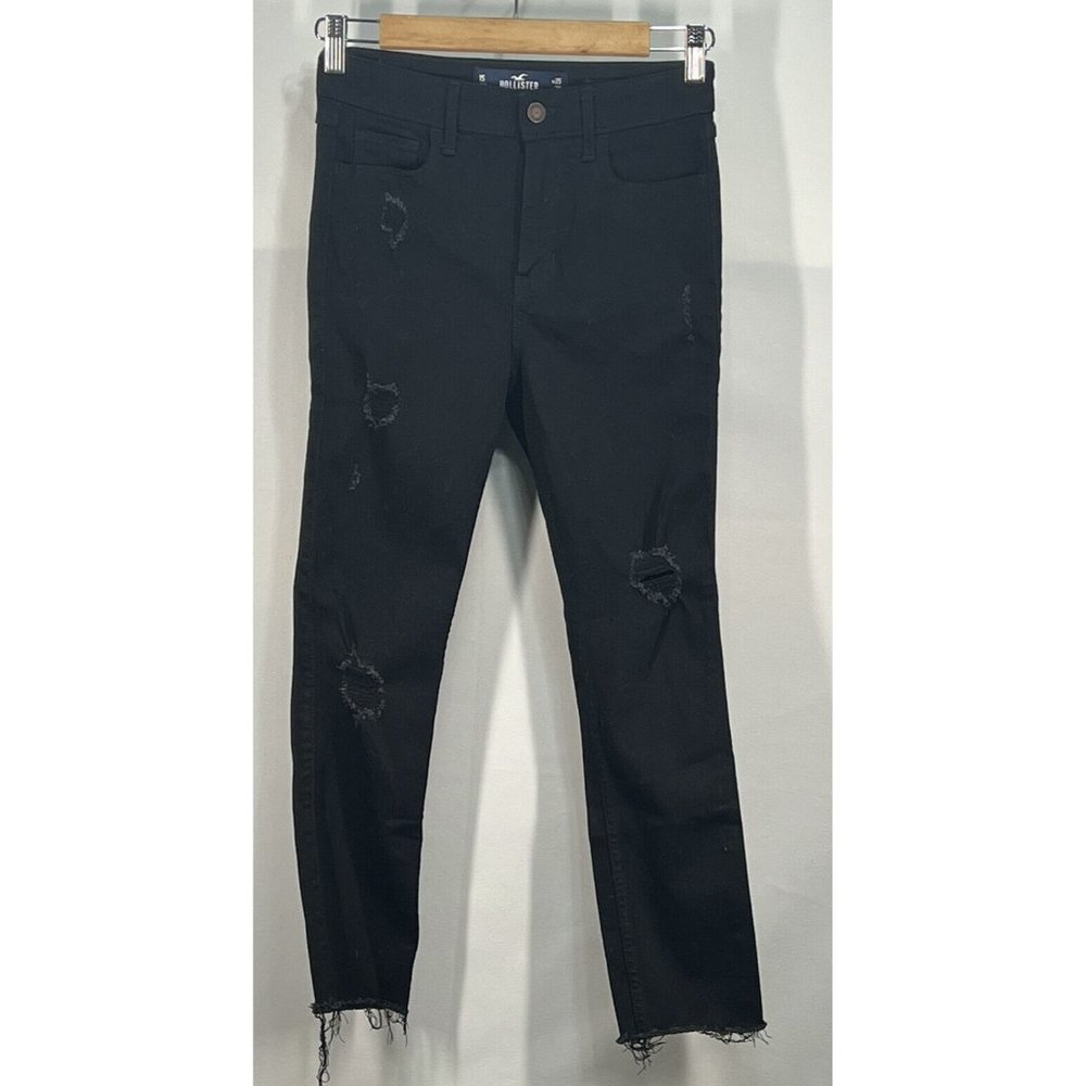 Hollister High Rise Super Skinny Jeans Size 25 Classic Stretch Black distressed